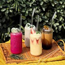 8/12pcs Glass Drinking Straws With Woven Cleaning Brushes