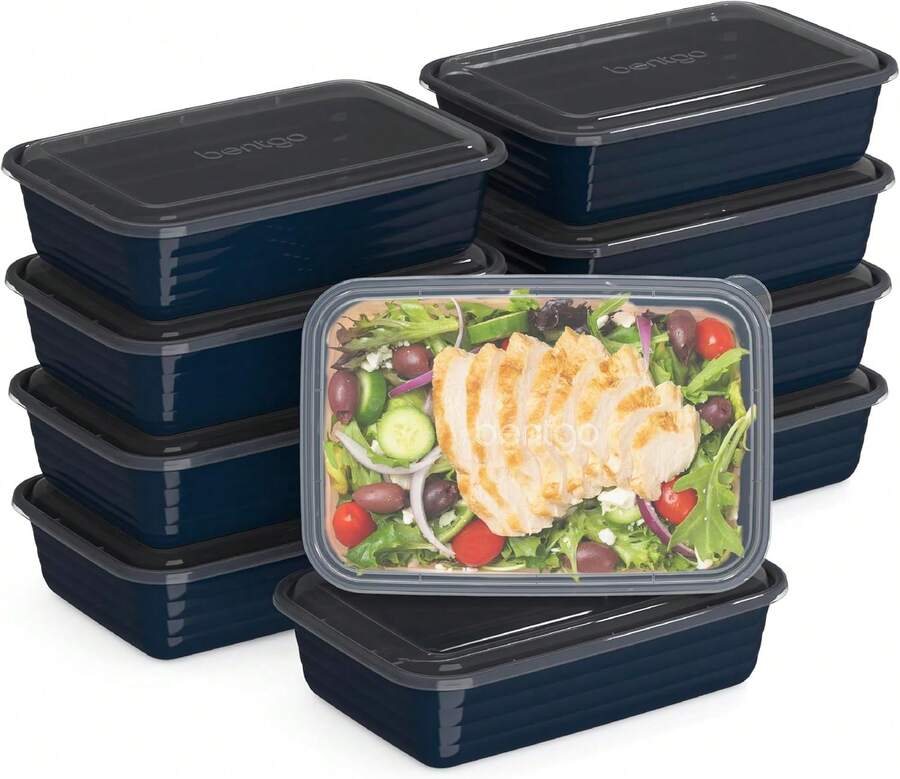 20-Piece Lightweight, Durable, Reusable -Free 1-Compartment Containers - Microwave, Freezer, Dishwasher Safe - Navy Blue - 藏蓝色 - 查看 1