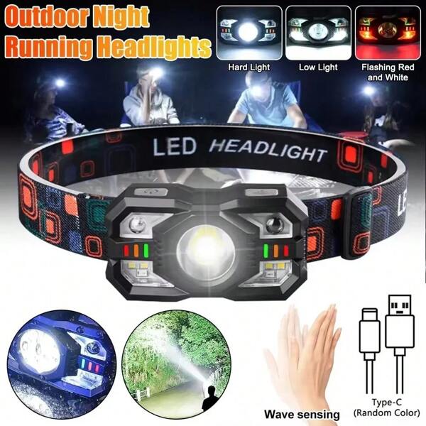 1pc LEDInduction Headlamp USB Headwear Strong Light Sensor Flashlight Night Fishing Light Waterproof Head Flashlight For Camping