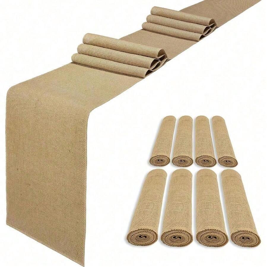 6 Pack Natural Burlap Table Runners,12 X 72 Inch Rustic Jute Table Runner And Placemats Bulk For Western Wedding Table Decorations,Farmhouse Style Party,Holiday,Kitchen Coffee Table Decor Cover - 8 Pack 12x120inch - View 1