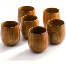 1/3/6pcs Handmade Wooden Tea Cups - 5oz Natural Wood Japanese-Style Drinking Cups For Wine, Milk, Coffee - Multicolor - View 1