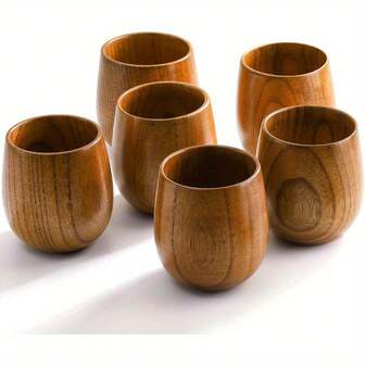 1/3/6pcs Handmade Wooden Tea Cups - 5oz Natural Wood Japanese-Style Drinking Cups For Wine, Milk, Coffee
