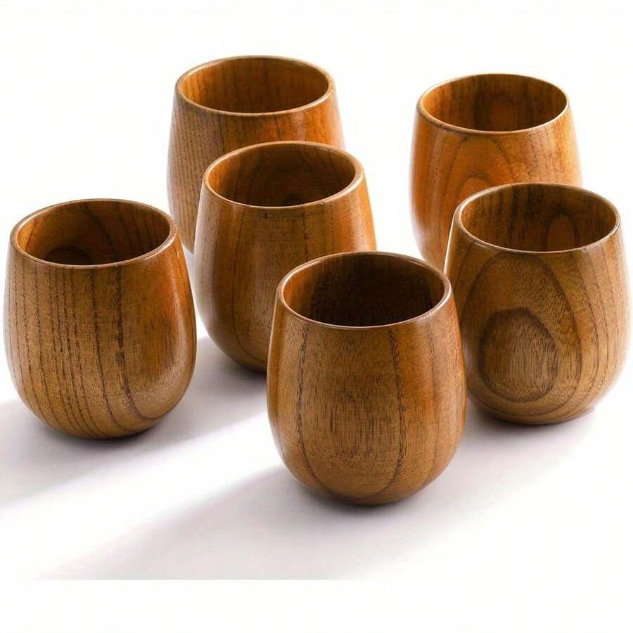 1/3/6pcs Handmade Wooden Tea Cups - 5oz Natural Wood Japanese-Style Drinking Cups For Wine, Milk, Coffee - Multicolor - View 1