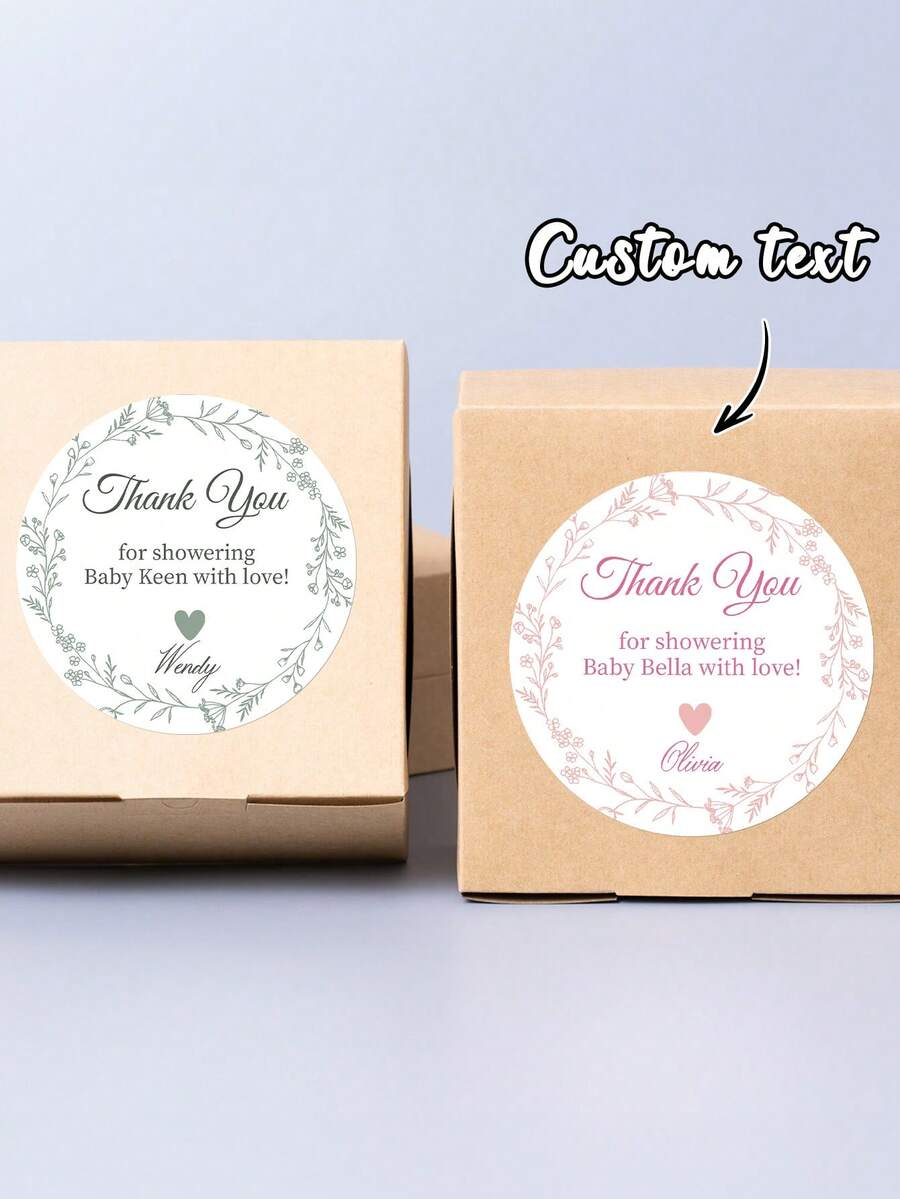 粉色花卉感谢婚礼贴纸、个性化婚礼回礼贴纸、蜡烛婚礼回礼标签、圆形婚礼感谢贴纸、个性化迎婴派对贴纸、定制感谢您用爱呵护我们的宝宝标签、妈妈对宝宝派对回礼贴纸、学校用品、返校 - 彩色 - 查看 1