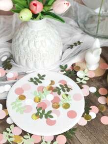 100/120 piezas de hojas verdes de salvia y confeti dorado "Feliz Cumpleaños" - Ideal para esparcir en la mesa, decoración de fiestas y celebraciones, accesorios de festival, suministros para fiestas de cumpleaños, regalos de cumpleaños, decoración artesanal, decoración del hogar - Multicolor - Ver 4