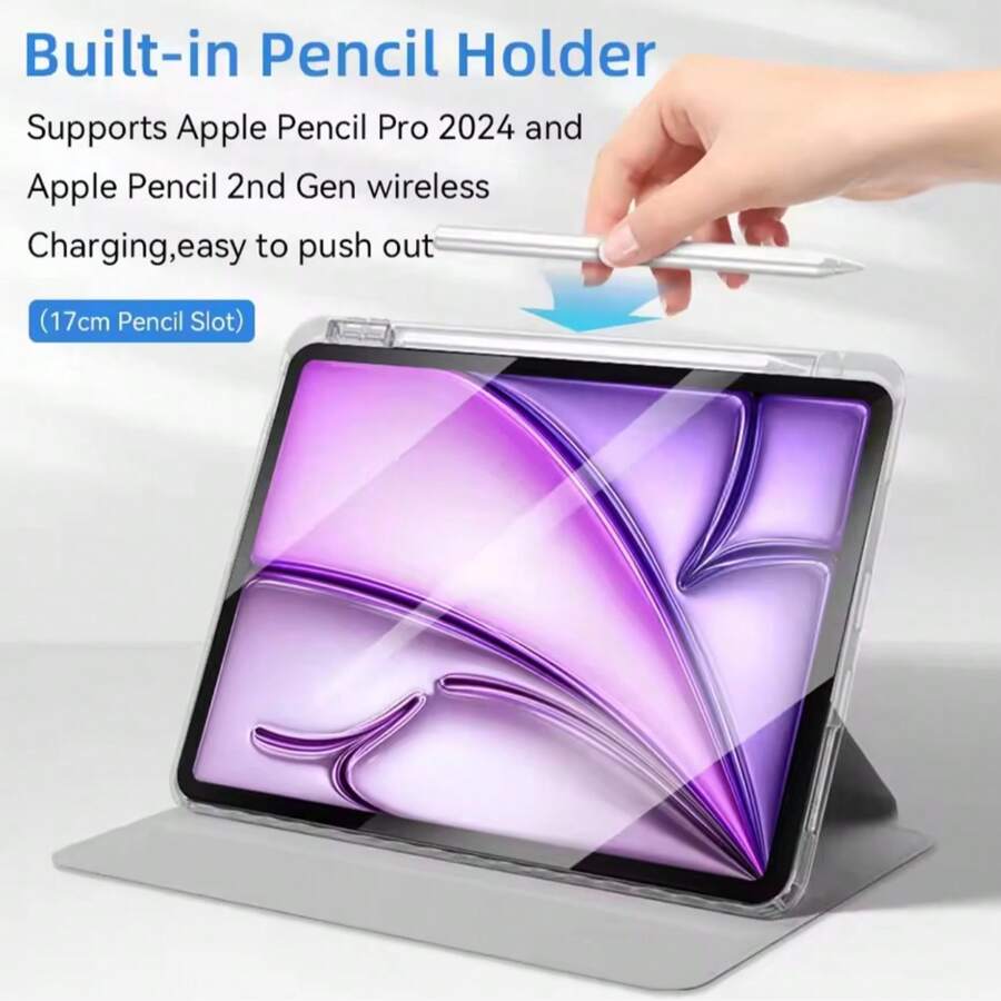 1 Stück klappbarer, multiwinkliger Ständer, kratzfest, bruchsicher, intelligenter Schlaf-Stylus-Halter, transparente TPU Weichkante Schutzhülle kompatibel mit iPad
