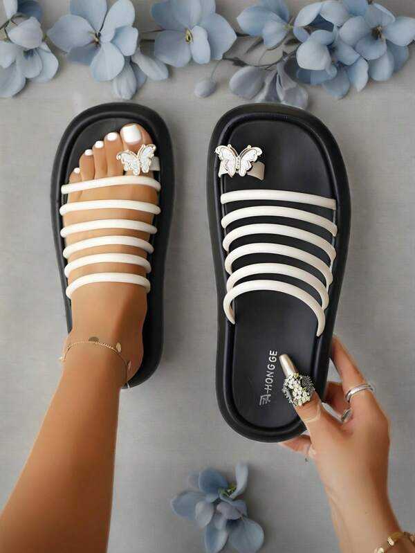 1 Pair Women's Flat Sandals, Breathable Holes, Non-Slip Textured Soles, Suitable For Beach And Street Wear, Lightweight And Non-Abrasive