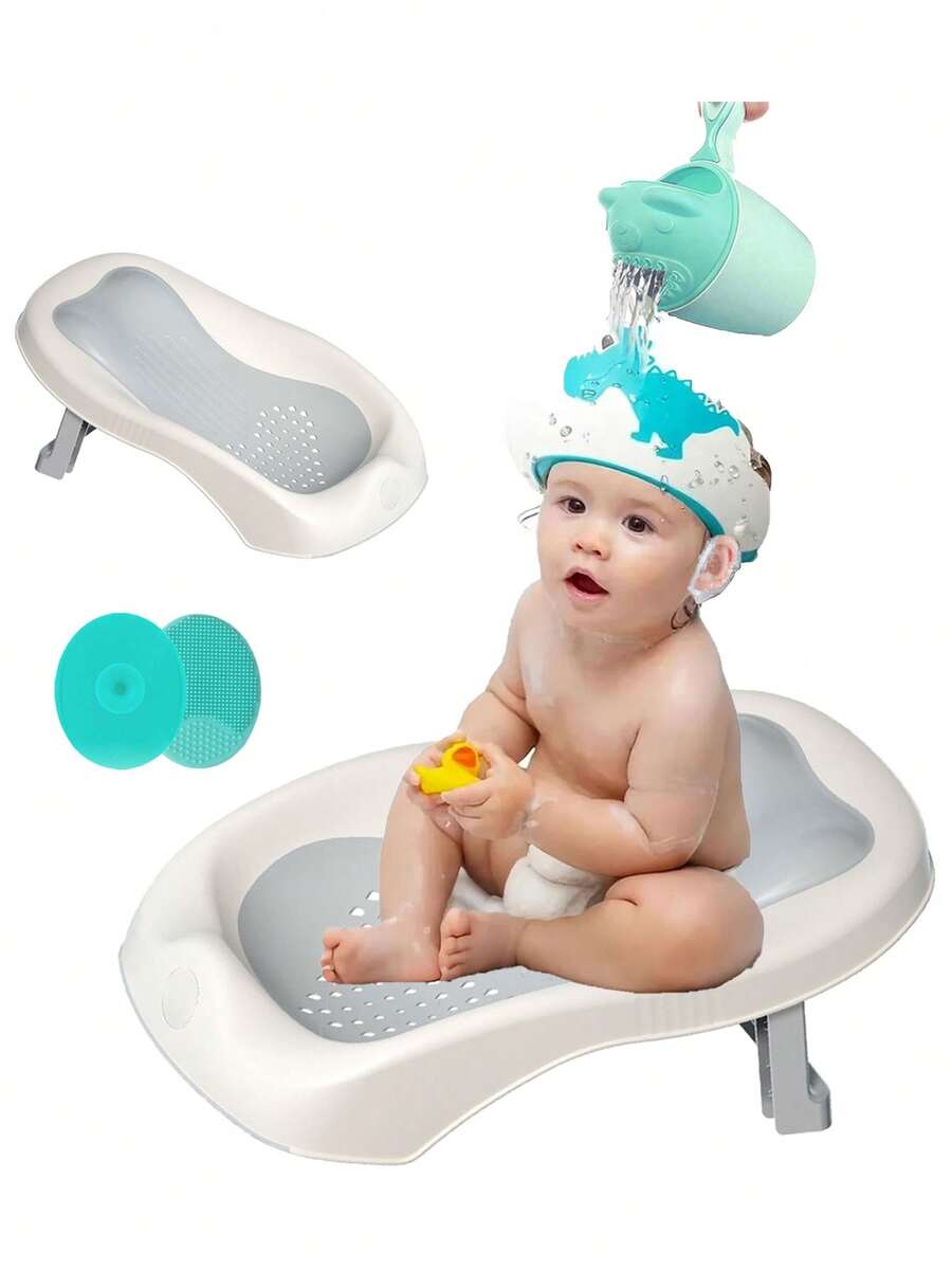 100pcs-Baby Bath Stand, Bath Tub For Babies Up To 6 Months, Adjustable Slope Newborn Bath Tub, Bath Brush , Ear Protectors, Essential Baby Bath Tub For Newborns, Newborn Essentials. - Multicolor - View 1