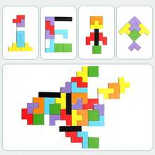 1 件木制拼图、木制玩具套装、STEM 游戏、积木脑筋急转弯游戏、智力玩具教育礼物，适合 4 5 6 7 岁幼儿男孩女孩 - 彩色 - 查看 6