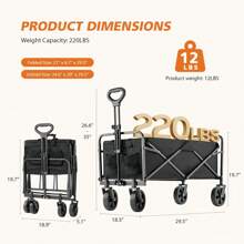 Heavy Duty Collapsible Wagon Cart - Large Capacity Foldable Beach Cart For Camping,Sports,Shopping & More , Portable & Easy To Store