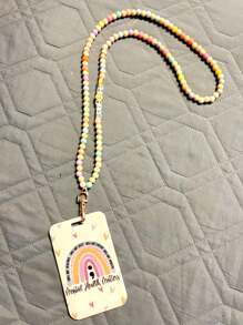1pc Personalized Name/Text/Boho Style/Mixed Color/Matte Acrylic Bead/Wooden Bead/Lanyard Keychain, Word "TEACH MISS", Teacher's Daily Life Gift/Badge Holder Keychain/Phone Strap/Back To School Gift, Rainbow Teacher Lanyard/Anti-Lost/Customized Name Or ID Card Lanyard/Beaded Lanyard/Name Lanyard, Cute Teacher Gift