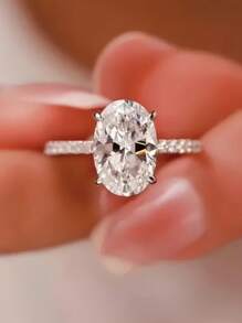 1pc Fashionable Cubic Zirconia Oval Cut Decorative Copper Ring, Suitable For Women's Daily Wear, Wedding, Cocktail Party, Engagement, Valentine's Day Gift