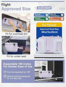 瑞安航空旅行背包，客艙包40x20x25，可擴容，座椅下客艙包，航空包，女士旅行背包，航空認證休閒背包，戶外行李背包商務週末包，帶 USB 輸出 男式防水旅行背包