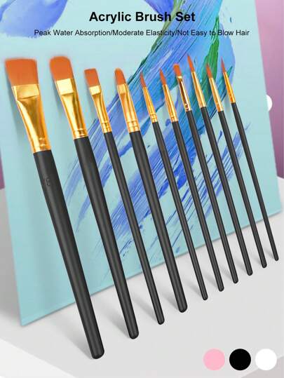 Conjunto de 10 pincéis artísticos, aquarela, óleo, acrílico, guache, pincéis de náilon, pincéis para desenho artístico, pintura, paleta de mistura de cores