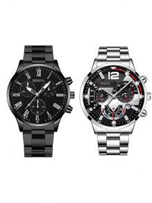 4/2pcs Luxury High-End Men's Quartz Watch, Zinc Alloy Strap And Leather Strap, Perfect Gift For School, Graduation Ceremony Or Any Occasion, Perfect For Brothers To Wear, Ideal Gift For Men - Suitable For Various Occasions To Wear