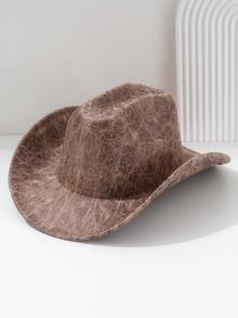 1顶男女通用PU皮西部牛仔帽，复古棕色图案皮革独特帽冠宽檐帽，街头时尚造型，男士礼物，复古风格，适合远足、骑行、草原活动，日常、角色扮演、节日、派对、旅行、防晒，圣诞礼物之选。 - 純色 - 查看 7