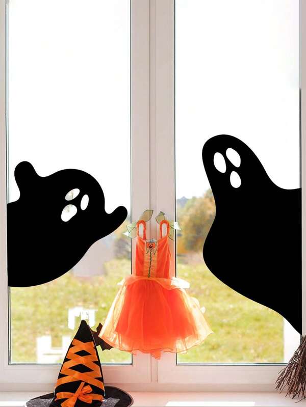 1pc Halloween Black Printed Ghost Window Sticker Suitable For Bedroom Living Room Window Decoration Bathroom Wall Decoration Make Your Life Brand New Holiday Decoration Sticker Birthday Graduation Gift Home Decor Halloween Decor Fall Decor Room Decor