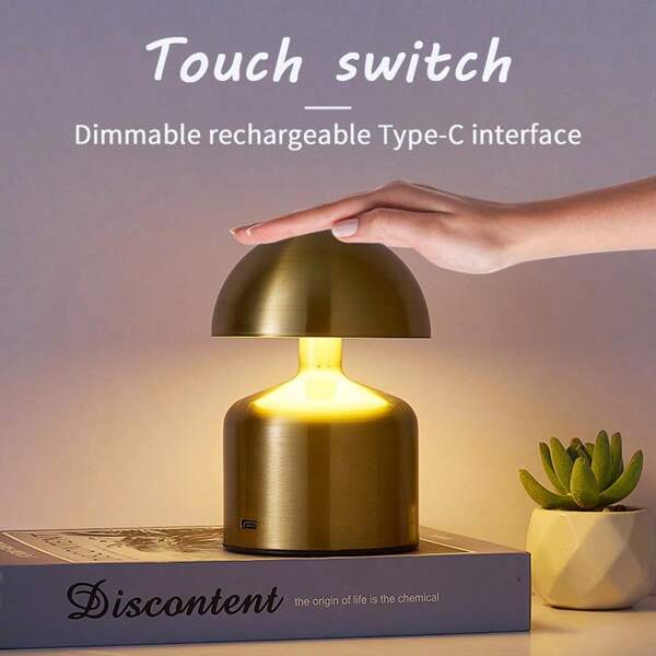 1 pièce Lampe de bureau LED tactile sans fil, lampe moderne en macaron champignon, lampe de chevet à 3 couleurs avec variateur, veilleuse rechargeable, convient pour la chambre à coucher, le salon, la décoration de la maison et les cadeaux