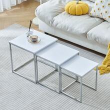 Nest Of Tables Set Of 3 Nested End Tables, Nesting Coffee Tables, Side Table With Metal Frame For Living Room Reception, Bedside Tables, Stacking Side Tables Lamp Tables - Solid White - View 2