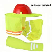 Set Of 3 - Summer Sun Protection Hat, Breathable Full Brim Mesh Neck Cover With Bandana Headband & Arm Sleeves, Adjustable Strap For Outdoor(No Helmet Included)