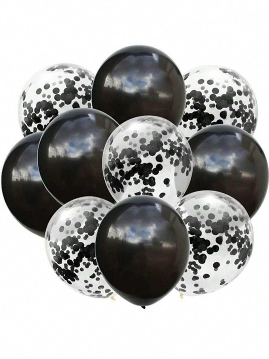 10 个 12 英寸黑色乳胶气球和彩色五彩纸屑气球，适用于生日派对、婚礼、婴儿洗礼装饰