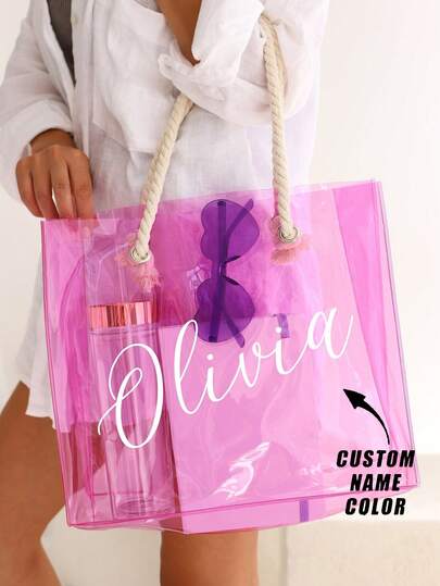 Personalized Bridesmaid Tote Bag, Women's Customized Handbag, Mother's Day Gift, Gift For Her, Neon Transparent Tote Bag, Cute Shoulder Bag