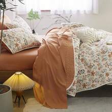 - Floral Quilt Set, Coquette Cottagecore Shabby Chic Flower For Women Teen Girls, Reversible Lightweight Bedspread Coverlet, 3 Pieces, Terracotta Cream, Queen/Full Size - 紫丁香色 - 查看 6