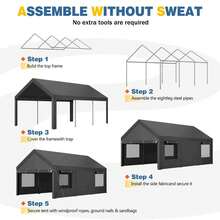 JAMFLY Carport Heavy Duty Car Canopy Garage With Roll-Up Ventilation Windows & Doors, Removable Sidewalls Portable Carport Canopy Waterproof For Cars, Boats, Trucks - Grey - View 7