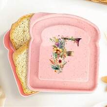 1 pieza Caja de almuerzo portátil con tapa con forma de tostada, caja de sándwich con pan tostado, contenedor de alimentos con patrón de letra creativo, cajas de aperitivos para cocina, picnic al aire libre, caja bento de gran capacidad - Rosa - Ver 31