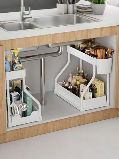 Organizador de almacenamiento extraíble de 2 niveles de gran capacidad - Diseño de fácil acceso y ahorro de espacio para una máxima organización - Ideal para la cocina, el baño y soluciones de organización del hogar