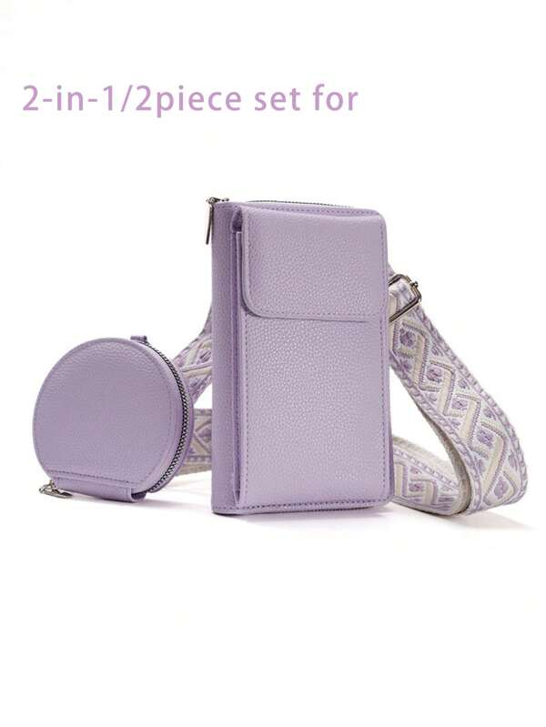 Novo Estilo Ins Design Único Conjunto 2 em 1 Bolsa de Ombro Feminina + Porta-Cartões, Bordado Floral com Alça Ajustável