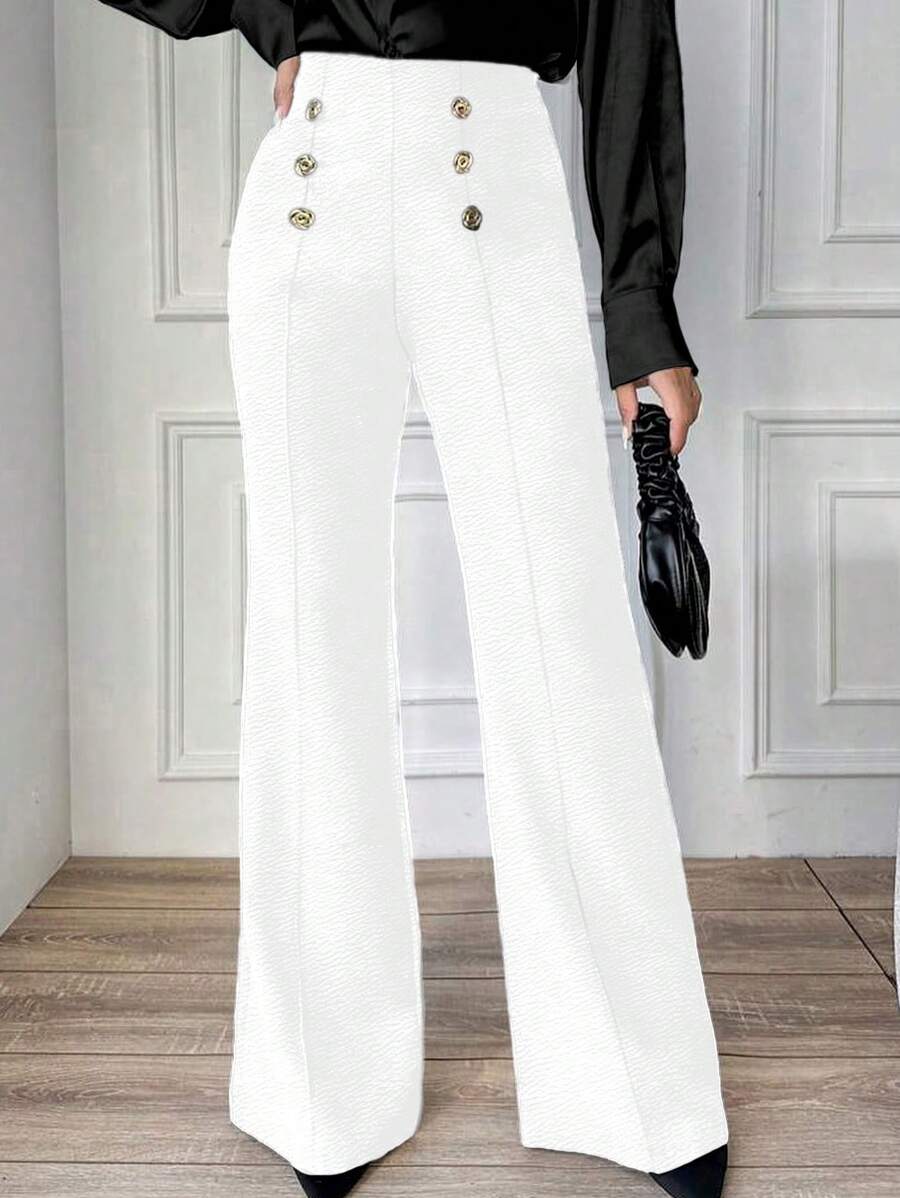 Calça Pantacourt Regular de Cintura Alta Elegante com Abotoamento Duplo Peito para Mulheres Plus Size, Tecido de Malha 180g