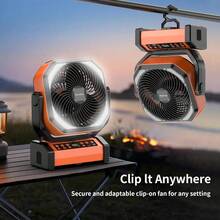 40000mAh Camping Fan Rechargeable, Battery Operated Portable Outdoor Fan Remote, 136Hrs & 4-Speed Cordless Oscillating, Table Fan With Light & Timer For Tent RV Jobsite Hurricane Power Outage - Orange-20000mAh - View 3