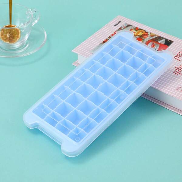 Ice Cube Maker With Lid & Bin For Cocktails & Whisky | Silicone Container & Tong | Stackable 36 Nugget Tray For Freezer With Easy Release | Large Mold