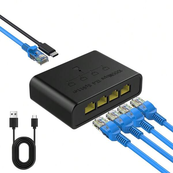 Divisor Ethernet de 1 a 4, cable Ethernet de alta velocidad de 1000Mbps, división de red simultánea para 4 dispositivos, extensión de red LAN Gigabit RJ45 para cable Cat8/7/6/5e/5