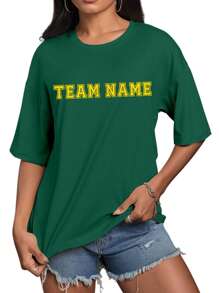 Customized Sports Shirts, Customized Front And Back Women's T-Shirts, Add Your Text (Team/Name/Number/Label, Etc.), Choose Your Favorite Color And Font, Customize The Front And Back, Design Your Own Personalized Printed T-Shirt As A Gift For Your Girlfriend, Sports Shirt, Couple Date Shirt, Etc. Comfortable And Casual, Women's Tops, Customized Printed Tops, Women's Short-Sleeved T-Shirts