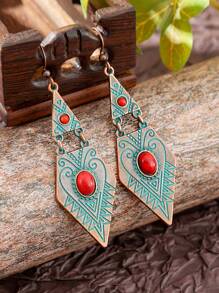 TopHanqi 1 paire de boucles d'oreilles pendantes bohèmes, incrusté de rubis artificiels, design géométrique à double couche de losange, convient pour le port quotidien des femmes, les fêtes, les rassemblements, les déplacements, polyvalent pour toutes les saisons