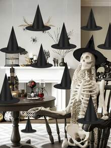 2/6/12 PIEZAS Decoraciones de Halloween Sombreros de bruja Accesorio de disfraz, Sombrero de mago negro grueso con cuerda para colgar a granel para mujeres y niños para decoración de porche, interior, exterior, fiestas, hogar, otoño, habitación - Multicolor - Ver 3