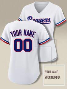 Customized Name And Number DIY Women's Printed Baseball Jersey Texas Rangers White V-Neck Personalized Short Sleeve Button Down Shirts Party Games Training Competition Sports Tops S-Xxl DIY