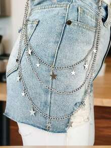 1pc Punk Style Fashion Waist Chain, Double-Layer Metal Chain, Unique Decoration For Pants, Skirts, Hip Hop Accessories - Bạc - Xem 2