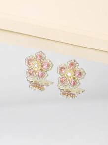 Pendientes tipo flor industrial de estilo único de lujo con brillantes rhinestones, diseño minimalista y elegante, ideal como regalo para San Valentín, mamá o el Día de la Madre