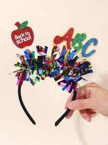 1 pieza Diadema con manzana brillante con letras ABC, accesorio de pelo de moda para fiesta escolar para niñas