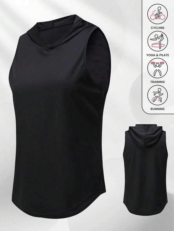 Top da donna senza maniche con cappuccio, semplice, adatto per palestra, corsa, allenamento e relax