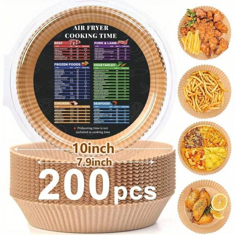 200Pcs Air Fryer Liner Disposable: Round 7.9 Inch Non-Stick Air Fryer Paper Liner  5 6 7 8 QT Air Fryer Bake And Bake Waterproof And Oil Resistant 10 Inch Top