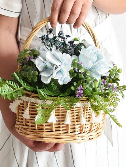 Nouveau panier à fleurs tressé artisanal, vase décoratif pour fleurs, cadeau d'arrangement floral