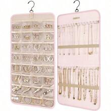 Organizador de joyas colgantes rollo organizador de joyas de viaje bolsa de almacenamiento para collares aretes anillos - Rosa - Ver 1