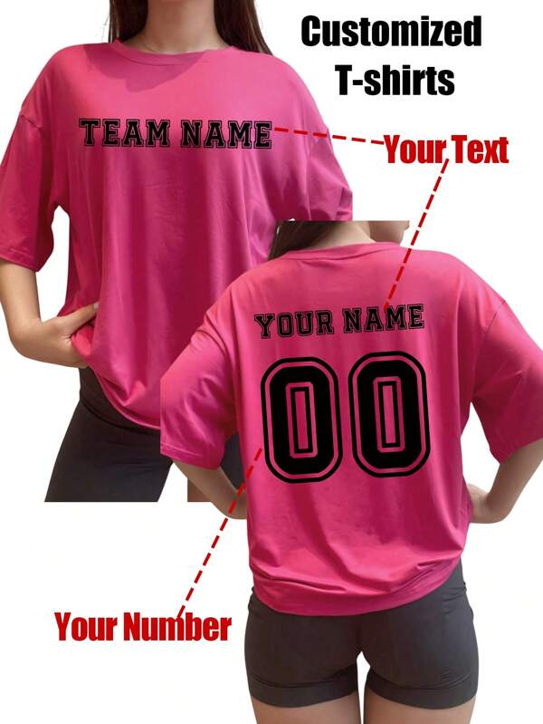 Customized Sports Shirts, Customized Front And Back Women's T-Shirts, Add Your Text (Team/Name/Number/Label, Etc.), Choose Your Favorite Color And Font, Customize The Front And Back, Design Your Own Personalized Printed T-Shirt As A Gift For Your Girlfriend, Sports Shirt, Couple Date Shirt, Etc. Comfortable And Casual, Women's Tops, Customized Printed Tops, Women's Short-Sleeved T-Shirts