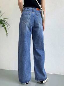 HDLTE Women Ripped Boyfriends Jeans Distressed High Waist Baggy Pants Wide Leg Straight Trousers Y2k Streetwear Pants… - Bay Blue - 查看 2
