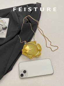 FEISTURE 1pc Gold Fish Mini Party Clutch Bag, Women Personal Fashion Chain Lipstick Purse, Suitable For Valentine's Day, Party, Date, Shoulder/Crossbody Bag, Coin Pouch , Gold Bag - Gold - View 9