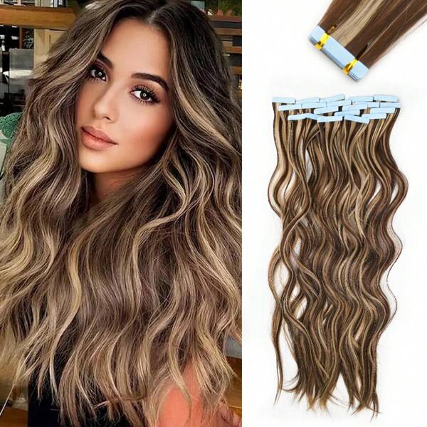 20 pièces Extensions de cheveux à ruban en fibres synthétiques aux ondulations naturelles pour femmes, extensions de cheveux ondulées et bouclées à ruban de 24 pouces (70g)